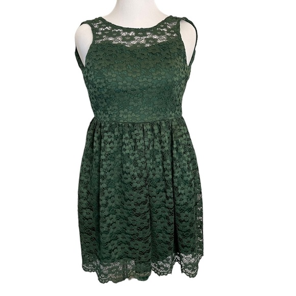 ALTAR’D State Dark Hunter Green Lace Overlay Dress St Patrick’s Day Fit Flare S - Picture 3 of 7